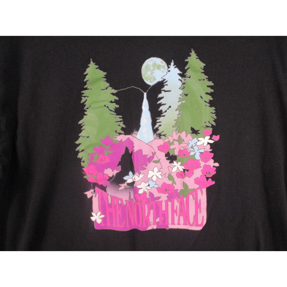 The‎ North Face Womens Large Black Graphic T-Shirt Waterfall Floral Nature Print - Picture 2 of 9